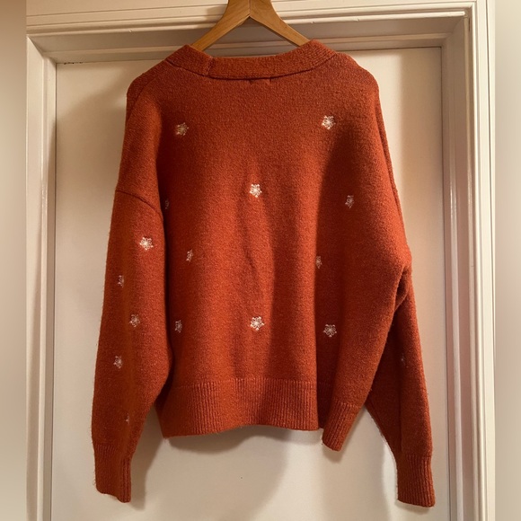 Floral Embroidered V-Neck Cropped Cardigan Rust Size XXL - Picture 4 of 11